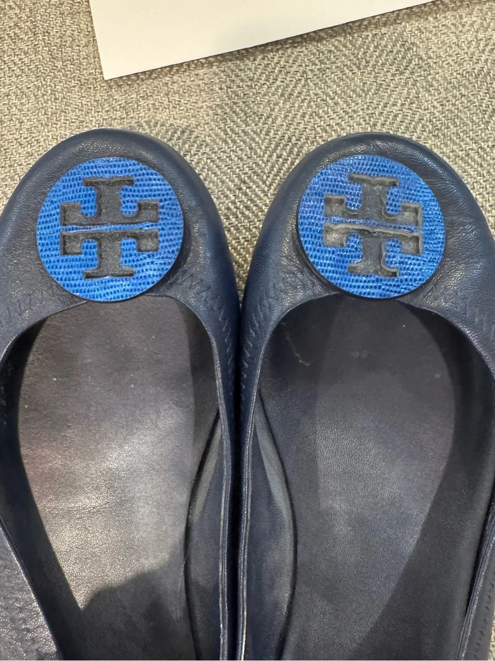 Tory Burch Minnie Travel Ballet Flats with Logo Navy